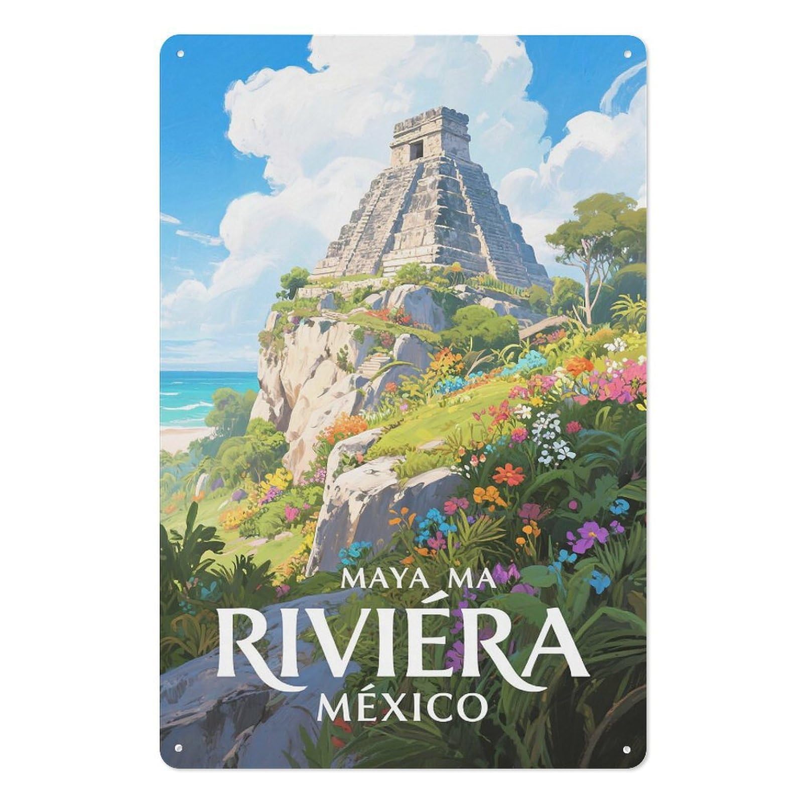 Riviera Maya Mexico Retro Design Tin Paintings Vintage Tin Sign 08x12inch(20x30cm) Wall Art for Home Office Bedroom Living Room Cafes Wall Decor