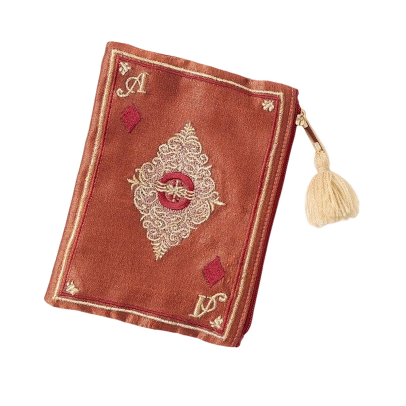 HGENAHGTF Practical Polyester Organiser Bag with Playing Cards Embroidery Embroidered Zippered Holder for Women Embroidered Card Bag