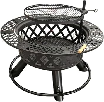Outdoor Fire Pit Swivel Double Grill Double Tier Square Oven with Grill for Wood Burning Garden, Patio, Camping, Picnic, Charcoal Blazer Party, Bonfire Stand, Wood Burning Patio Charcoal