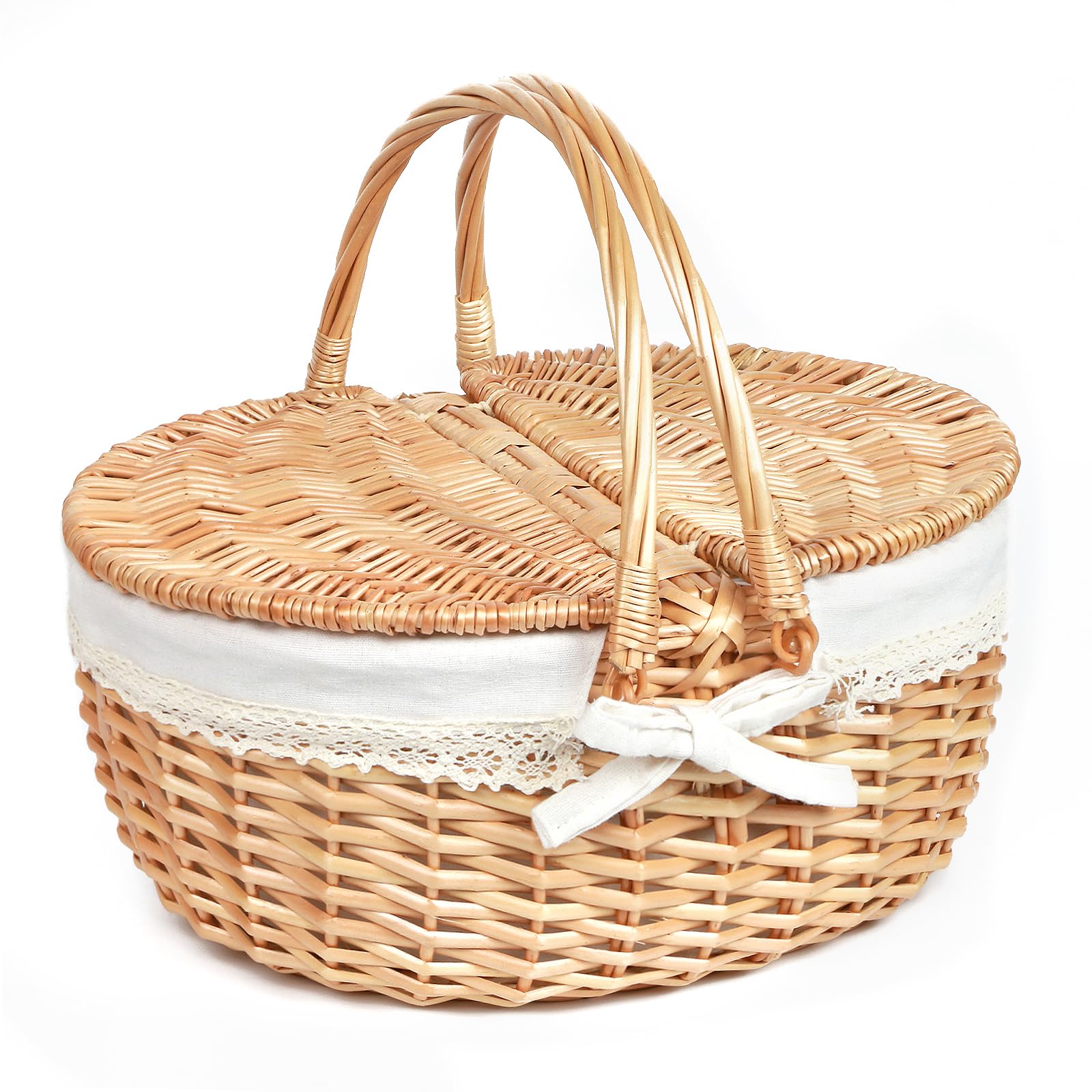 Hap Tim Wicker Picnic Basket for 2 with Lid - Unique Gifts Ideas for Couple, Engagement, Wedding, Bridal Shower, Family, Christmas - White Elephant Gifts for Adults(Y2408-B1)