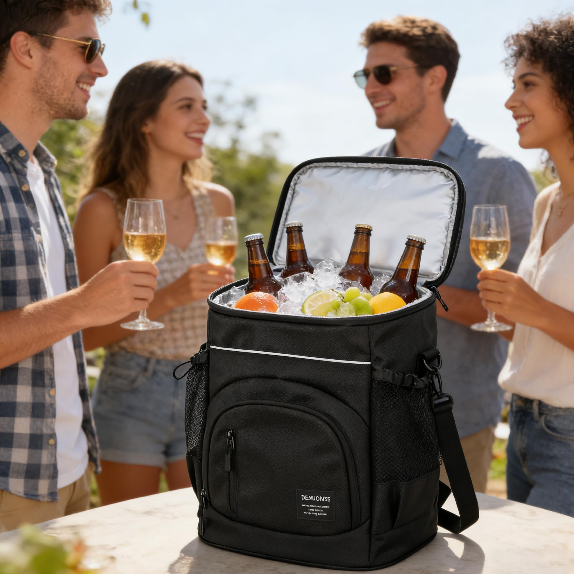 Zaino Pic Nic Termico Borsa Frigo 30L Borsa Termica da Viaggio Portatile per Picnic, Campeggio e Spiaggia (Nero)