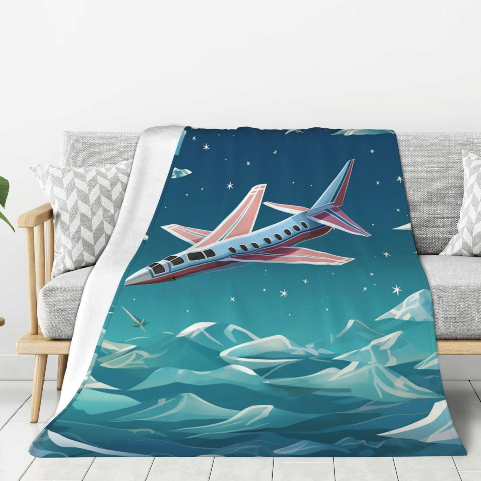 Paper Plane Throw Blanket Plush Flannel Fleece Blanket, Soft Lightweight Cozy Blankets 80"X60" for Bed Couch Sofa Travel