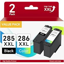 TS7720 Printer Ink for PG-285XXL CL-286XXL Combo Pack Ink Cartridges Compatible for Canon 285 and 286 PG-285 CL-286 PG285XL CL-286XL PG285 XXL CL286 XXL Work with Pixma TR7820 TS7722 Black Color