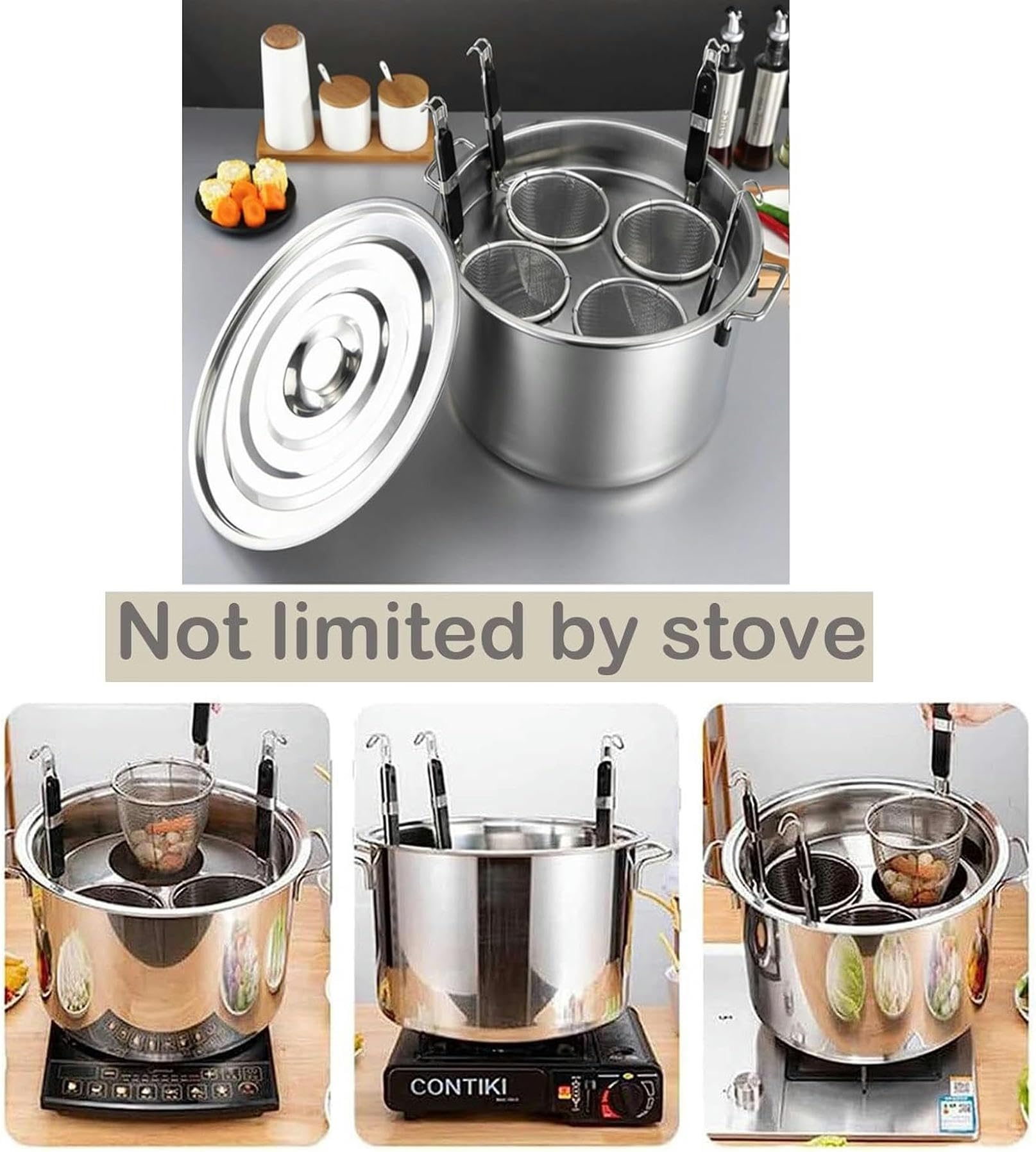 Generico Set cuoci-Pasta in Acciaio Inox con cestello e Coperchio, pentola Multifunzione Resistente per Cottura a Vapore e a Fuoco Lento, Perfetta per Cucinare in casa e in Sala da Pranzo.