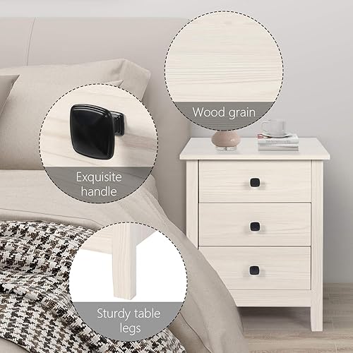 Miniatura 3 de GBU - Mesitas de noche para dormitorio; juego de 2 mesitas de noche de madera con cajón para el hogar Grano de madera blanca (3 cajones),Grano de