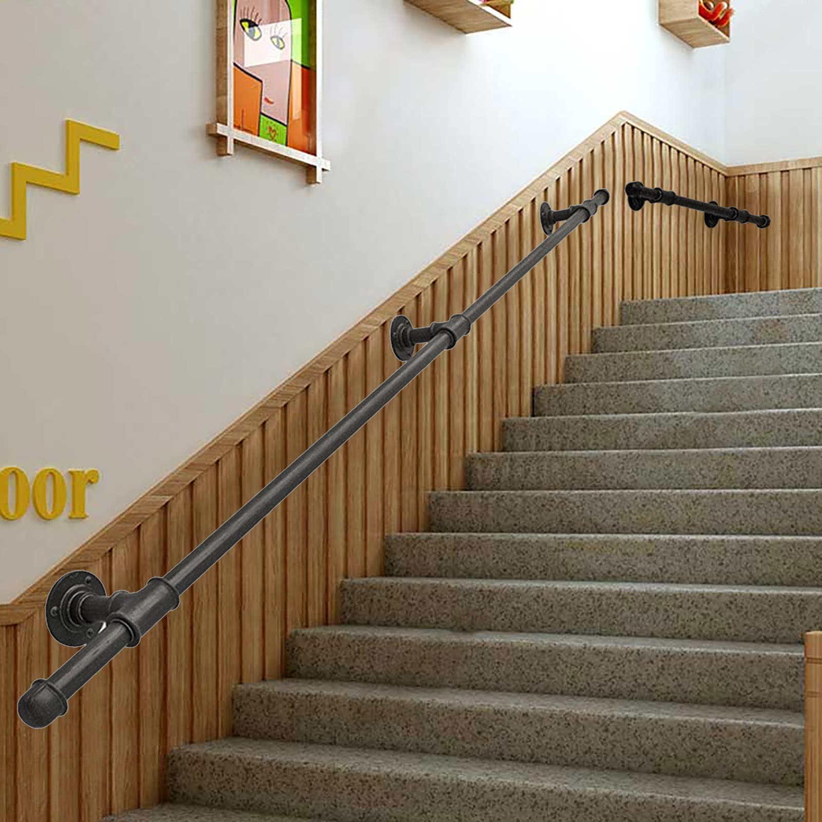 Rampe de main courante en fer forgé noir de 30 à 600 cm pour marches de couloir