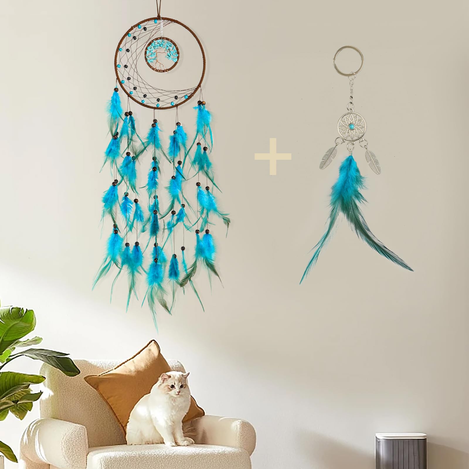 Dream Catchers Turquoise Tree of Life with Feathers, Handmade Dreamcatchers for Wall Hanging Decor, Bedroom Home Ornaments, Wedding Party Blessing Gift