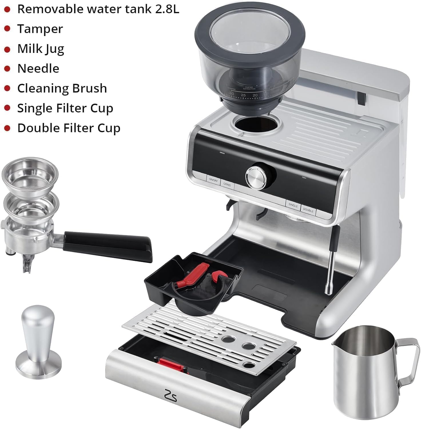 Stainless Steel Espresso Maker with Milk Frother - Coffee Machine 20 Bar Pressure, 2.8L Water Tank, Barista Kit, for Latte, Cappuccino, and Macchiato,Silver