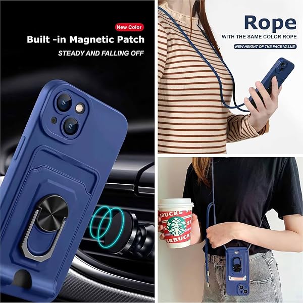 Aithne Cordon de Coque Compatible avec Xiaomi Redmi Note 11/ Redmi Note 11S,[Béquille 360° Rotatif] [Fentes pour Cartes] Antichoc Réglable Lanyard Silicone Case - Bleu - 2