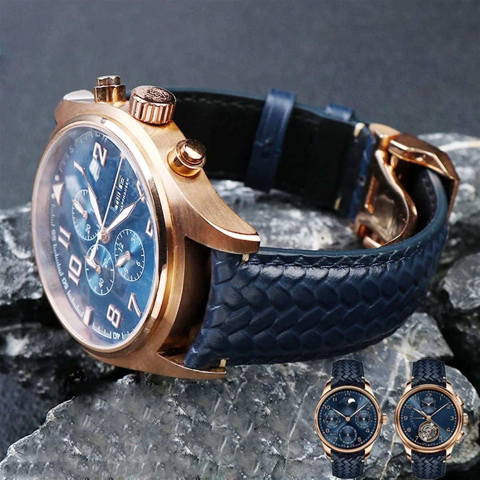 Tkany pasek do zegarka ze skóry bydlęcej do IWC IW344205 Portugalski chronograf pilot Portofino składana klamra pasek 22 mm 20 mm paski do zegarka niebiesko-czarny