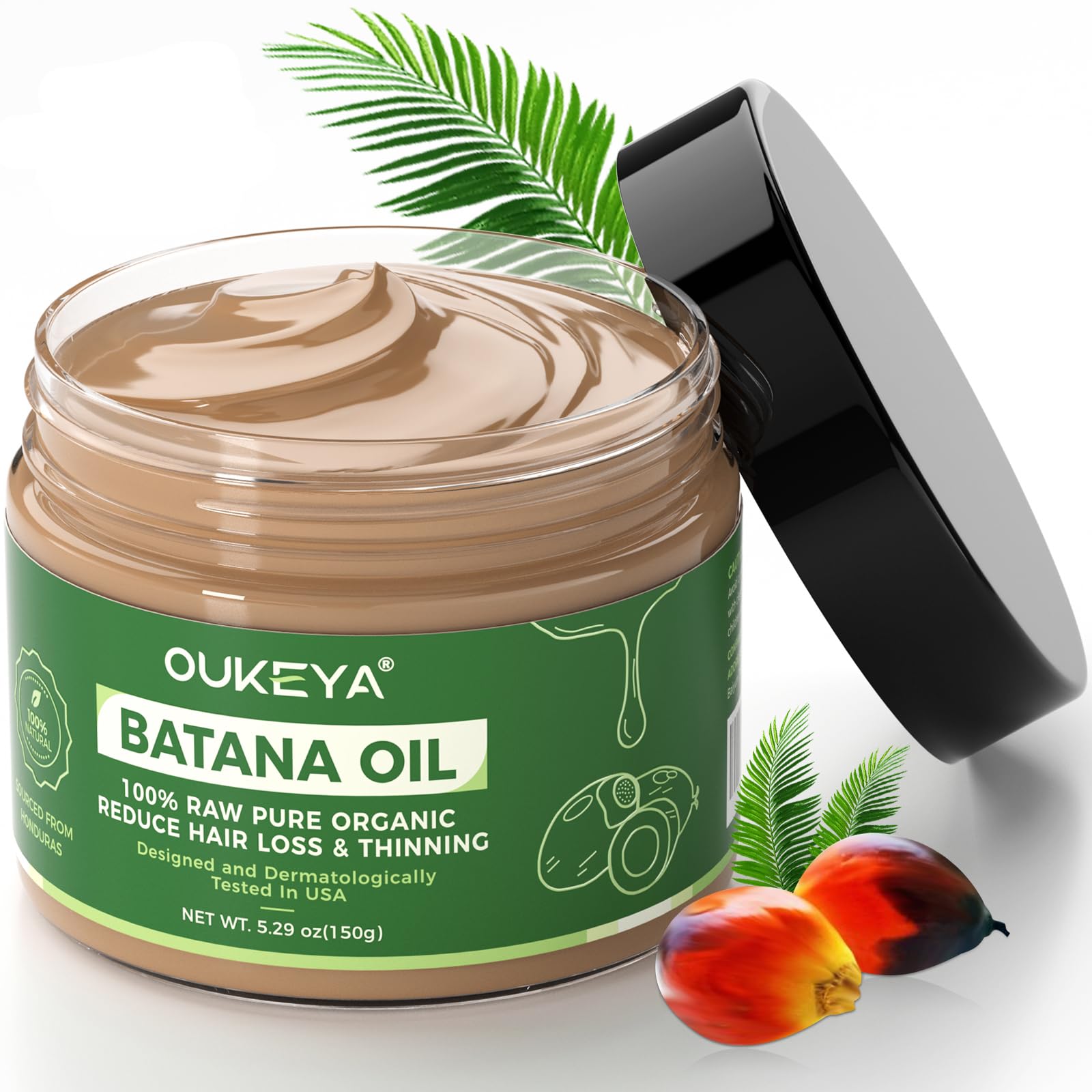 OUKEYA Raw Batana Oil Hair Mask for Hair Growth 100% Natural Organic from Honduras, Boosts Hair Thickness & Strength