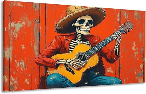 Miniatura 32 de Canvas Wall Art Prints Funny Skeleton Mexicano Culture Skeleton Vaquero Guitarra Halloween Large Framed Artwork Wall Paintings Pictures Posters