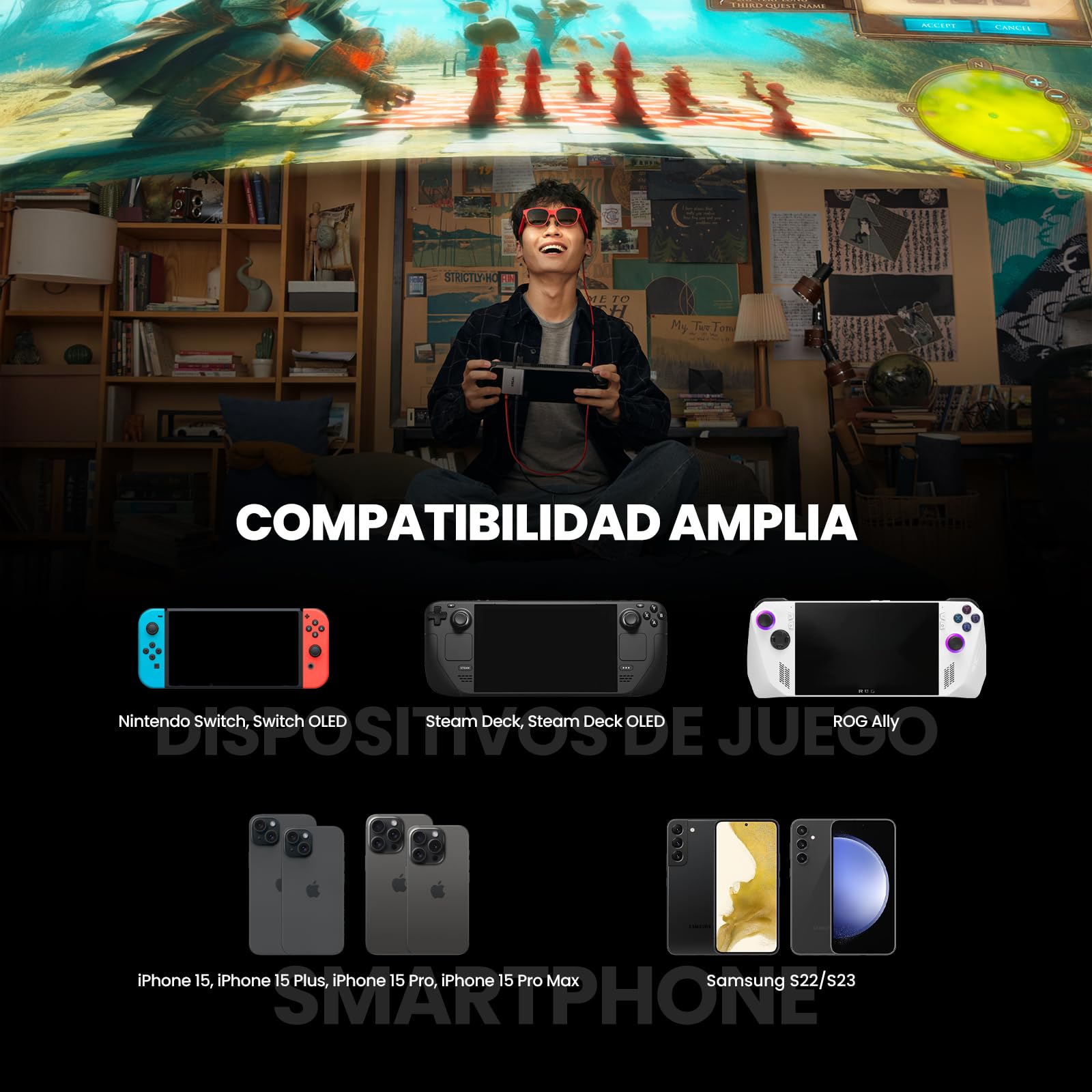 XREAL Hub, Power and Play Adaptador, Alimenta AR Gafas Mientras Carga su Dispositivo Fuente, como Steam Deck, ROG Ally, Switch, iPhone 15 o Teléfono Android, Soporta 45W Carga Rápida y 120Hz