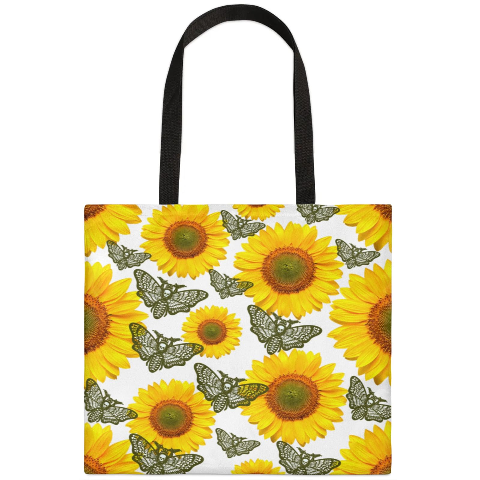 Mularoka Watercolor Sunflowers Butterflies Square Canvas Tote Bag Top Handle Purses Stylish Women Canvas Shoulder Tote Bags Reusable Handbags for Work Travel Picnic Beach Shopping Gym Hiking