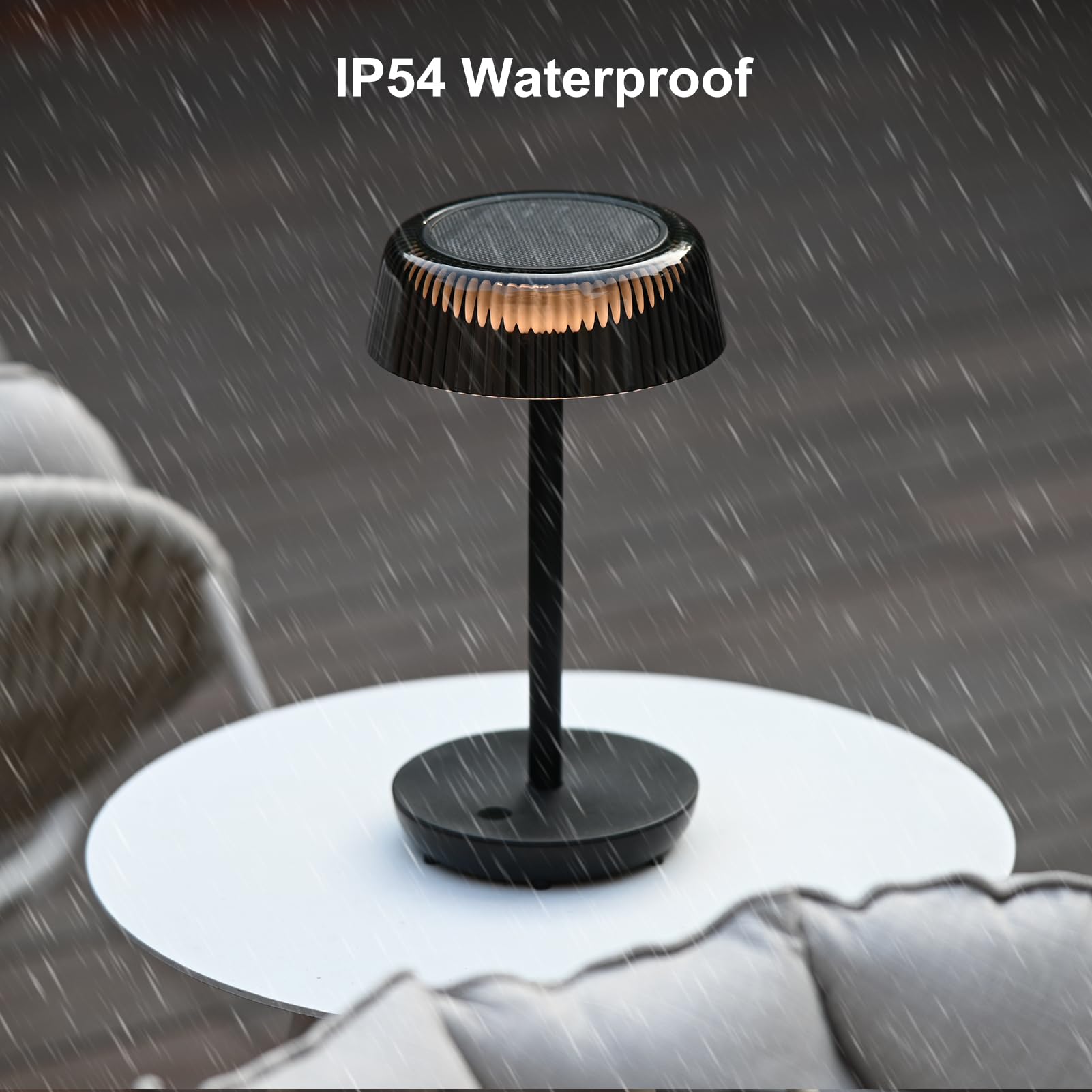 DAWALIGHT Lámpara Mesa Solar Exterior con USB Cargable - 3W LED Blanca Cálida de 3000K, IP54 Resistente al Agua, Control Táctil (Encendido/Apagado + Dim) - Ideal para Jardín, Balcón, Terraza - Negro