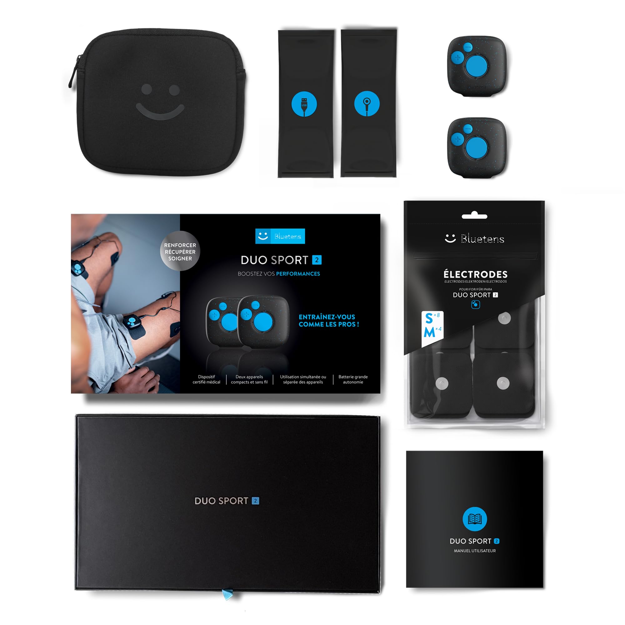 Bluetens Duo Sport 2 Electrostimulateur EMS Connecté sans Fil, Appareil Electrostimulation Musculaire et Anti Douleur, Renforcement Musculaire, Relaxation, Récupération par Electro-Stimulation