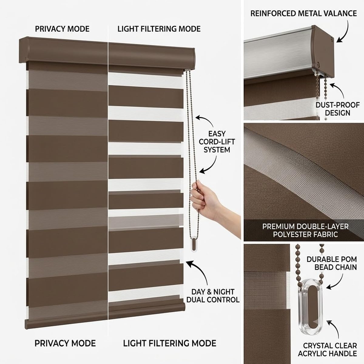 Tenda a Rullo Giorno e Notte per Porte e Finestre, Tende Avvolgibile Zebra | Doppio Strato Filtrante con Catenella, Fissaggio a Soffitto o Parete(Pink,110W x 150H cm)