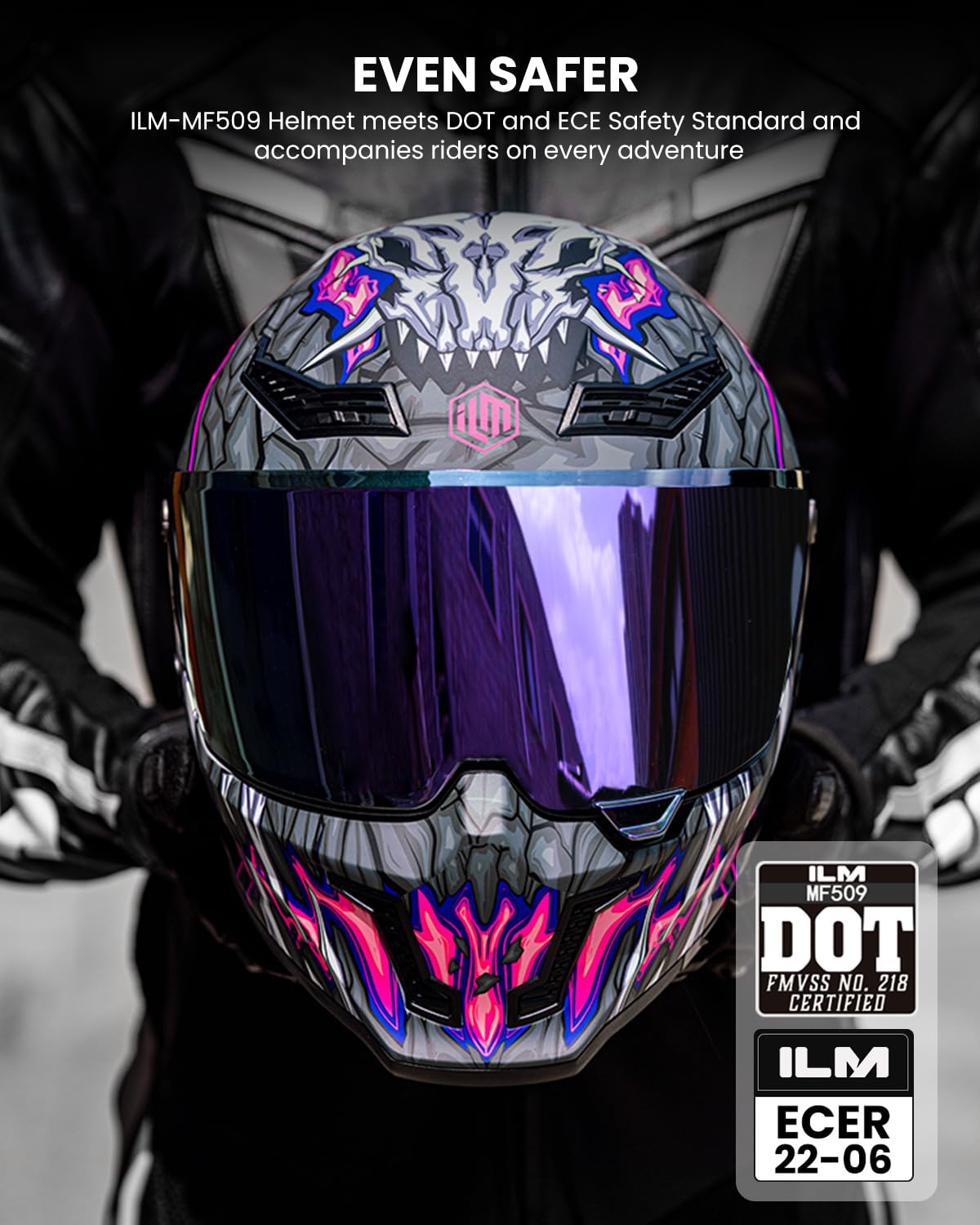 ILM Motorcycle Helmets for Adult Men Women Full Face DOT ECE Powersports Dual Visor Street Racing Helmet with Pinlock Cascos para Motos Model MF509 (Day1 Purple, XL) : Automotive