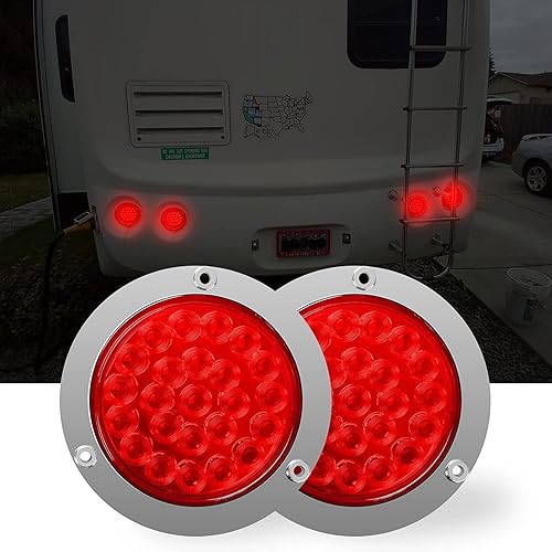 Miniatura 5 de Luces traseras redondas de 4 pulgadas con 24 LED para remolque, señal de parada, marcador de freno, luces de circulación con biseles cromados para