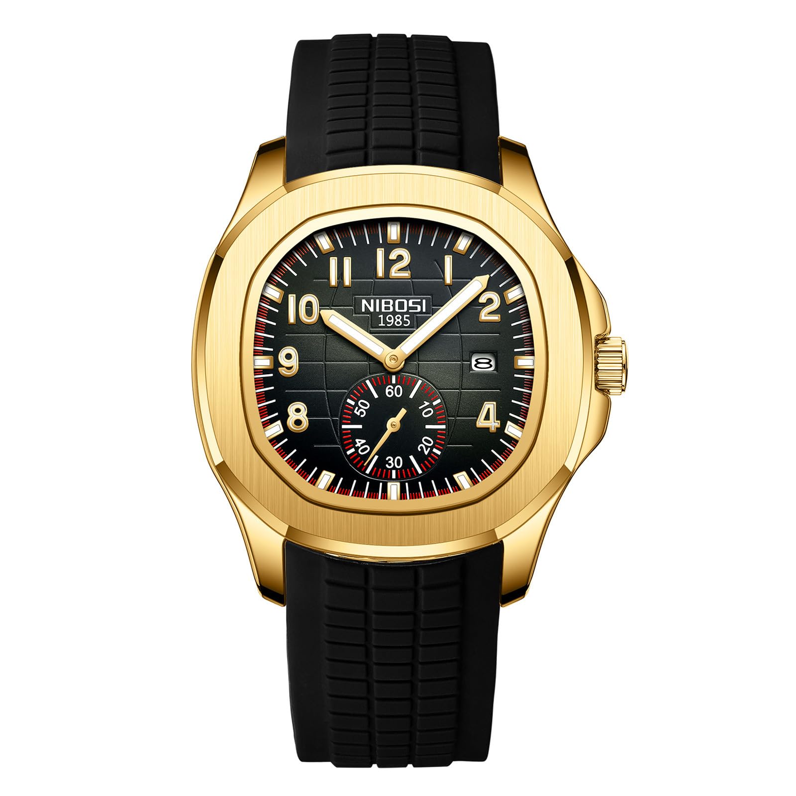 Montre classique à quartz pour homme avec cadran lumineux et fonction date, bracelet en silicone, étanche