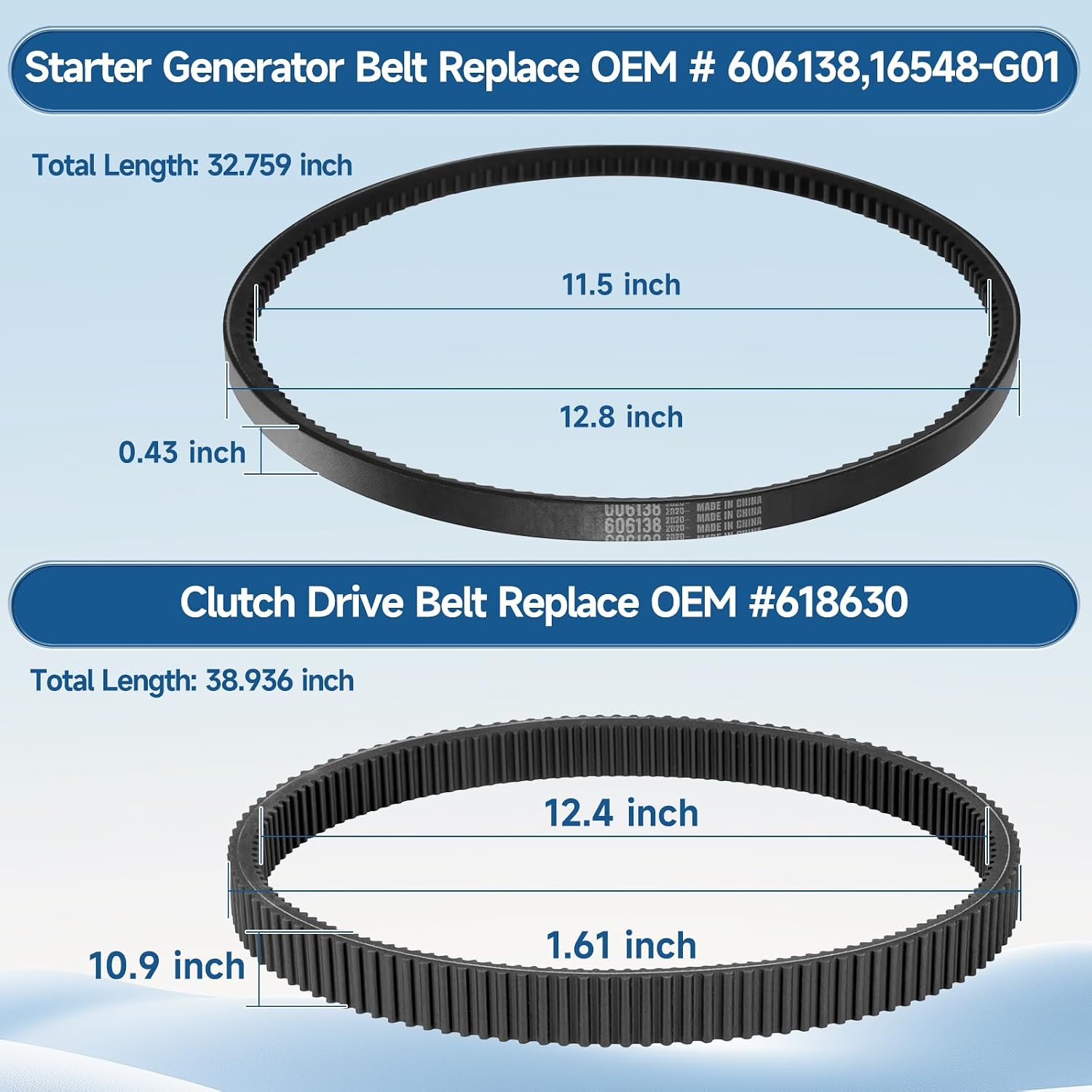 Kit Clutch Drive Belt & Starter Generator Belt Replacement for EZGO TXT RXV 2010-up with Kawasaki Engine Replace OEM 618630, 606138, 16548G1, 16548-G01