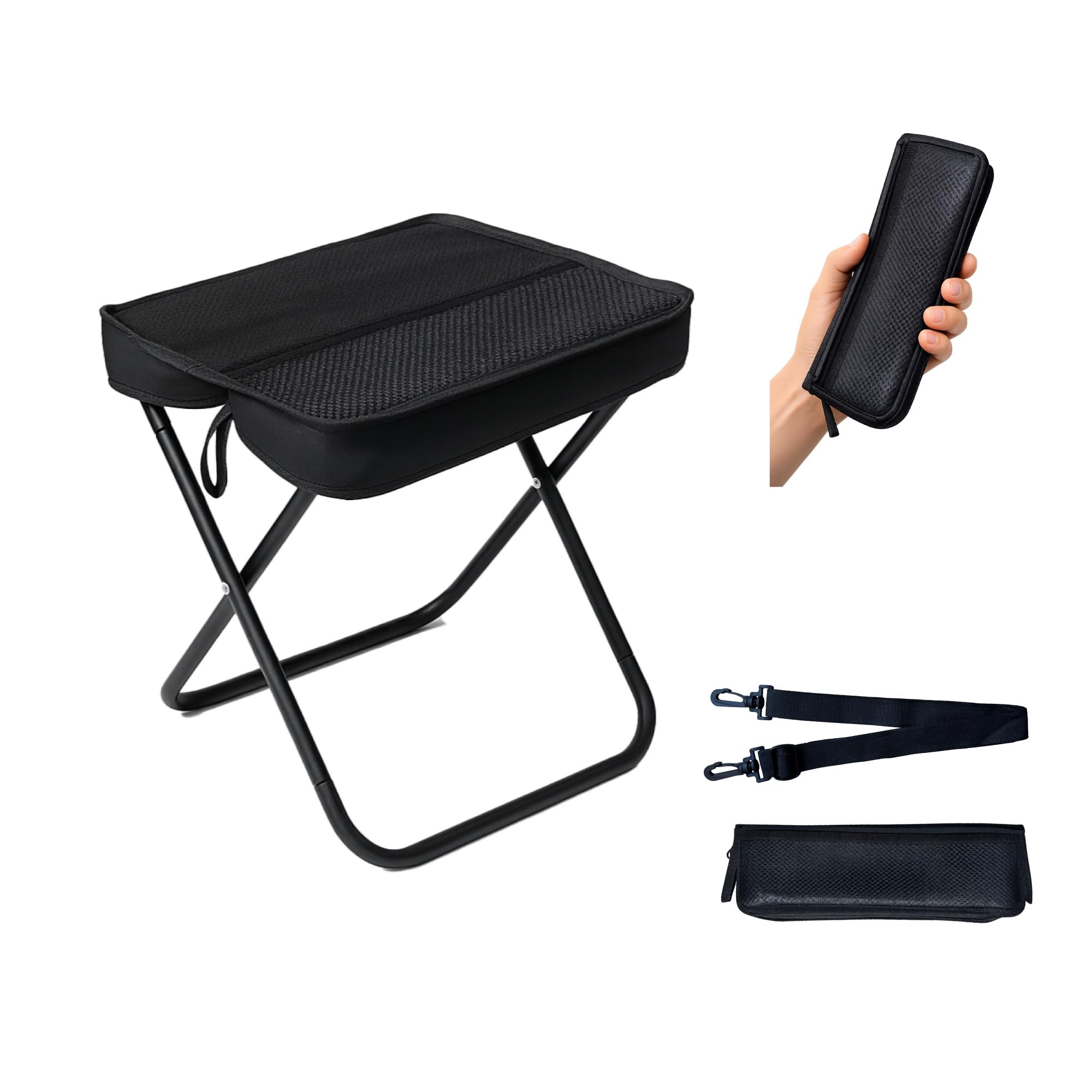 Folding Chair, Portable Chair, Ultra Lightweight 11.6 oz (325 g), Compact, Lightweight, Portable, Pouch Type, Shoulder Strap, Aluminum Frame, Load Capacity 264.6 lbs (120 kg), Cushioned, Japanese Instruction Manual Included (English Language Not Guaranteed)