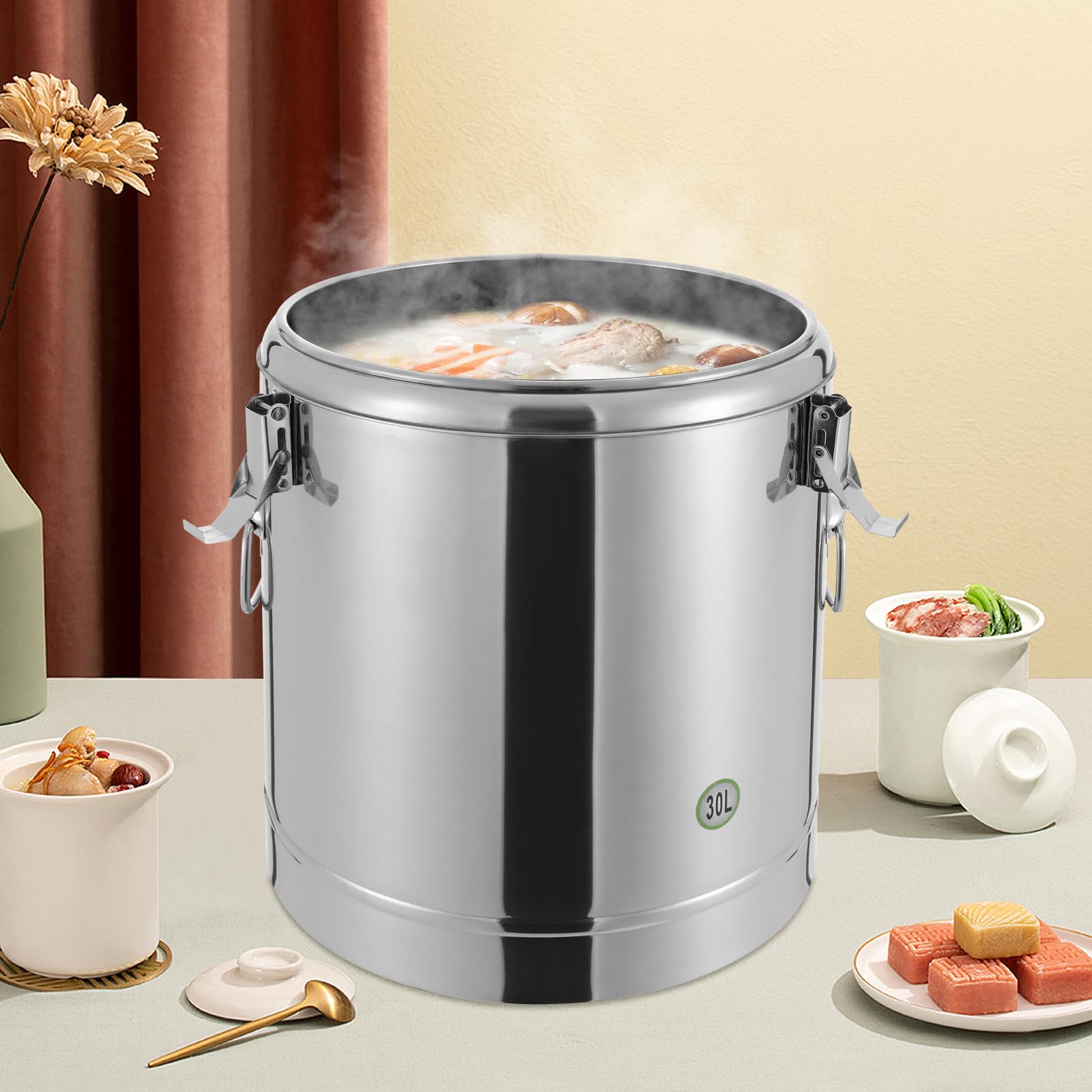 30L Thermobehälter Edelstahl, Isolierter Warmhaltebehälter für Essen Suppenbehälter mit 12h Temperaturerhalt, Großer Suppentopf für Gastronomie und Catering