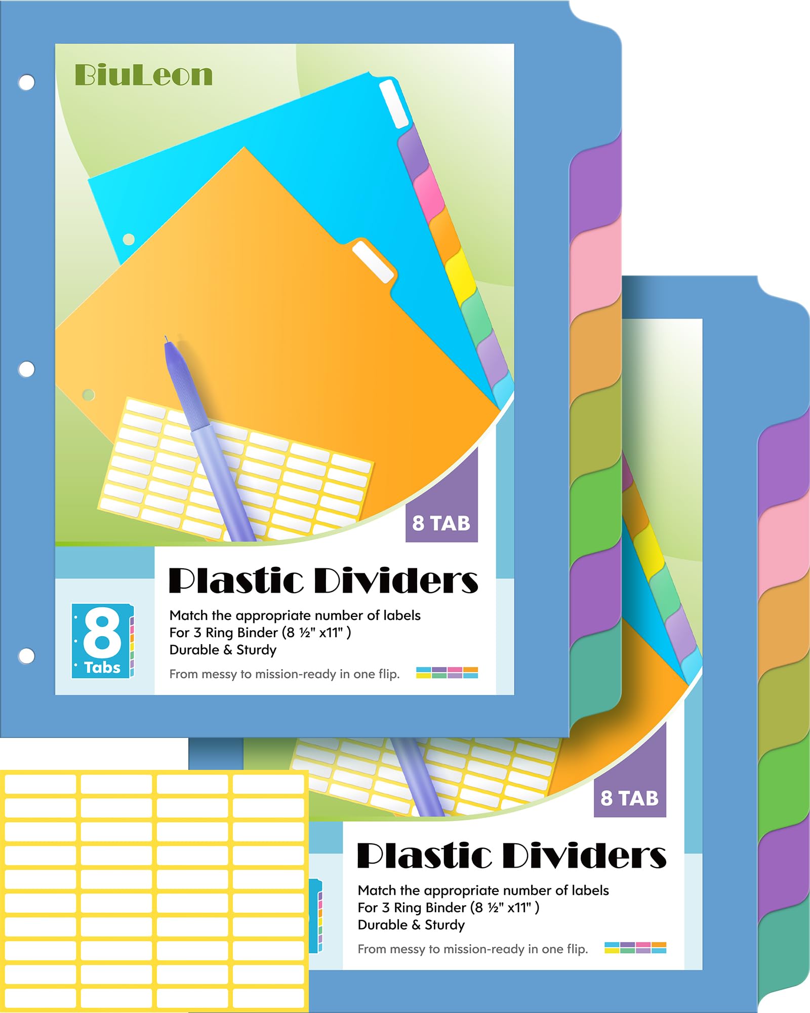 Photo 1 of 16 PCS 8 Tab Binder Dividers for 3 Ring Binder,Thicken, Write & Erase Reusable Waterproof Plastic Binders for School & Office Files, 2 Set, Extra 40 Labels