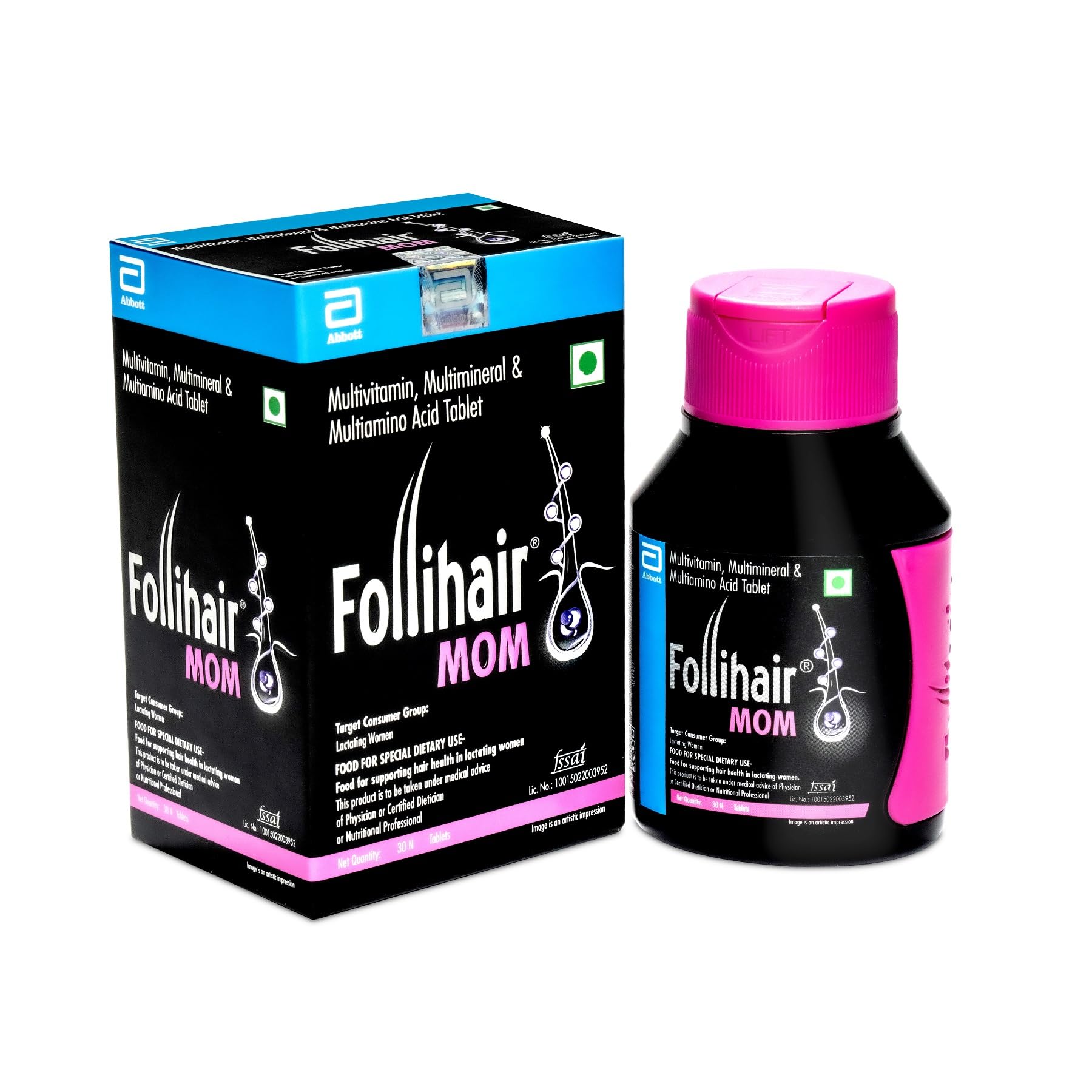 Follihair MOM Multivitamins,Multimineral & Multiamino for Lactating Women 30 Tablet (Pack of 1)
