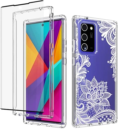 Funda para Galaxy Note 20 Ultra, SM-N986U con protector de pantalla de vidrio templado, diseño floral a prueba de golpes, funda protectora de cuerpo