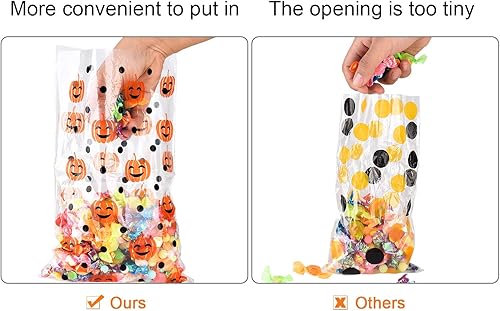Miniatura 4 de Bolsas de celofán con estampado de calabaza de Halloween, bolsas de celofán sellables con calor, bolsas de regalo de dulces de Halloween y lazos
