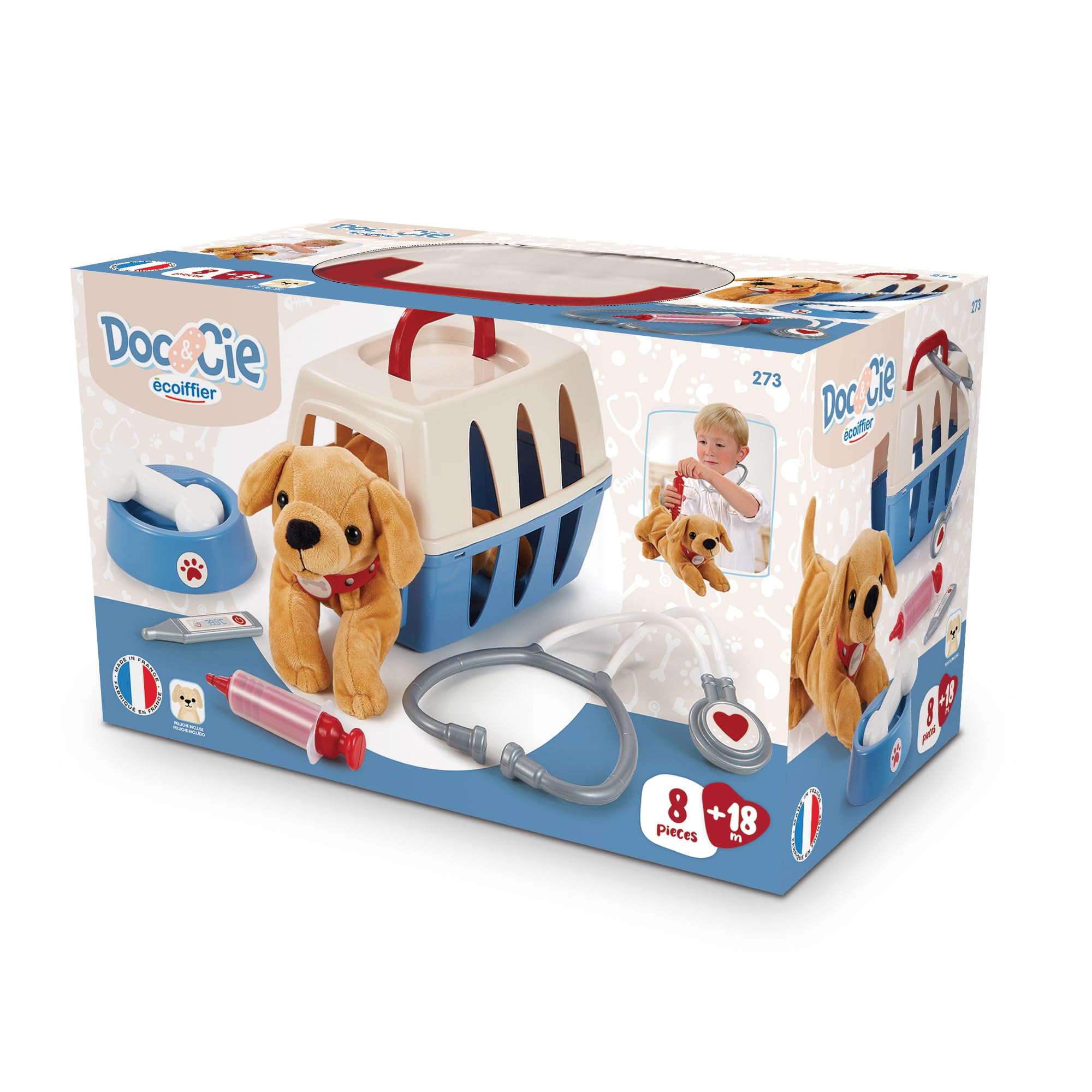 Ecoiffier – Valisette Veterinario Infantil de 24 cm – Perro de Peluche y Accesorios de Cuidado Incluido – Juego de imitación – A Partir de 18 Meses – Juguete para niño – 273 – Garantía de Francia