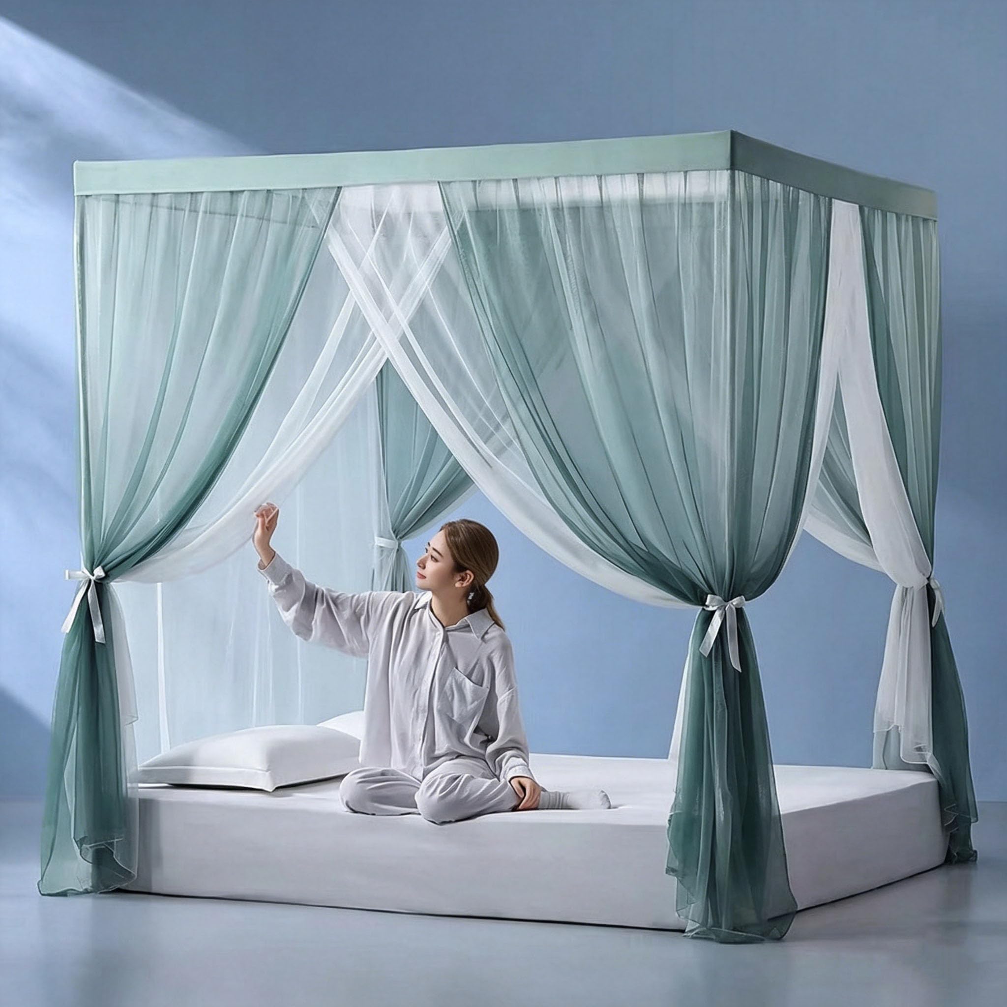 Rideau de lit double dentelle BK&MF vert pour sublimer une chambre