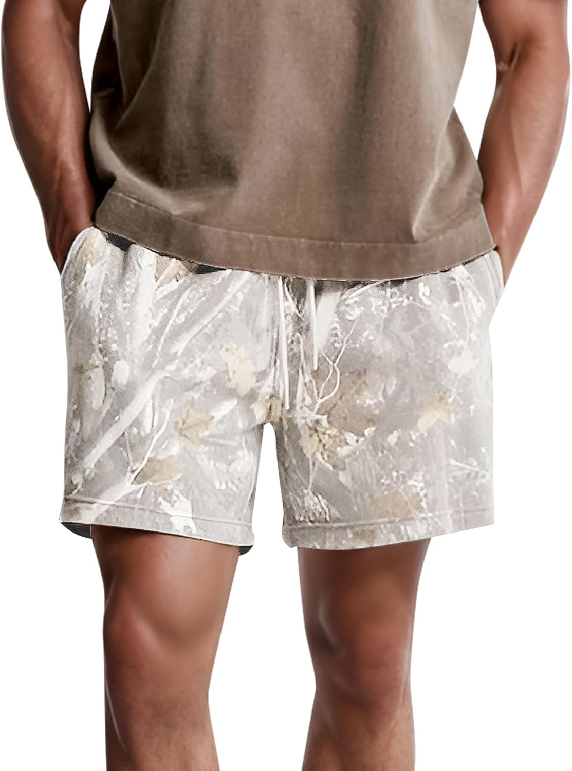 Camo Sweats Shorts for Men Women Elastic Waist Drawstring Camouflage Workout Shorts Maple Leaf Athletic Gym Shorts