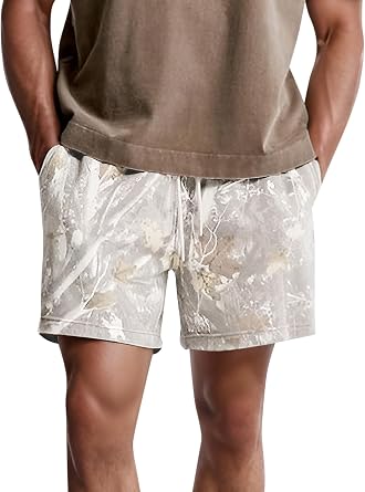 Ogfao Camo Sweats Shorts for Men Women Elastic Waist Drawstring Camouflage Workout Shorts Maple Leaf Athletic Gym Shorts