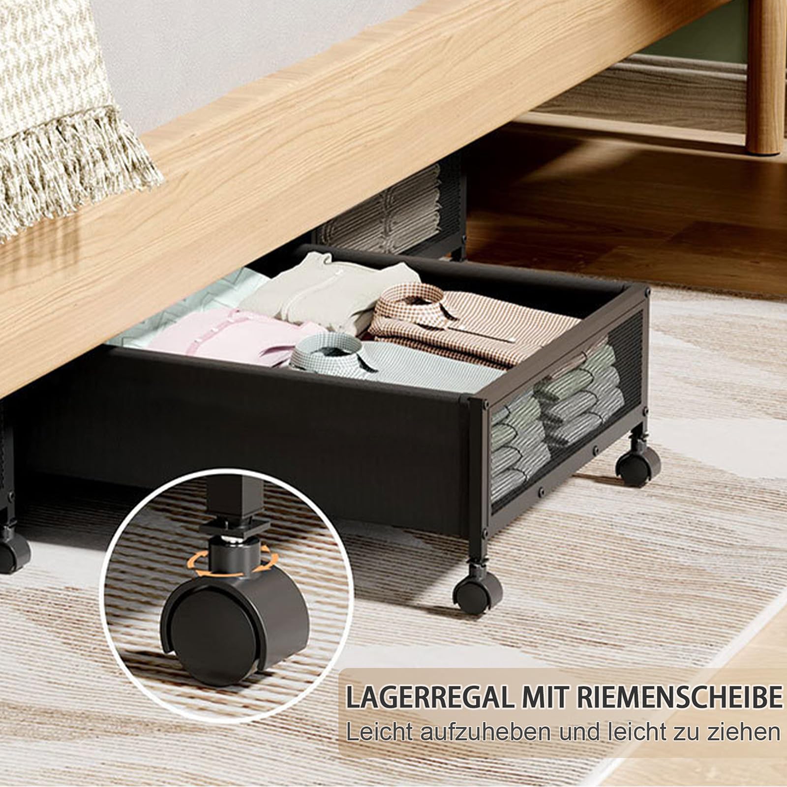 2 cajas de almacenamiento debajo de la cama con ruedas, caja de almacenamiento con ruedas, marco de metal, organizador de almacenamiento para ropa, zapatos, mantas, ropa de cama