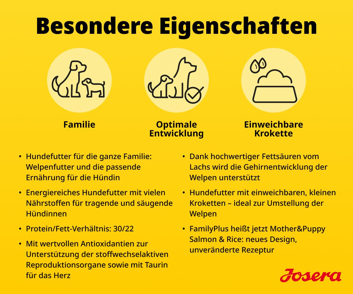 JOSERA Family Lachs & Reis (1 x 12,5 kg) | Mother & Puppy | Premium Trockenfutter für trächtige/säugende Hündinnen & Welpen | Optimale Versorgung mit Enegie & L-Carnitin | glutenfrei | 1er Pack