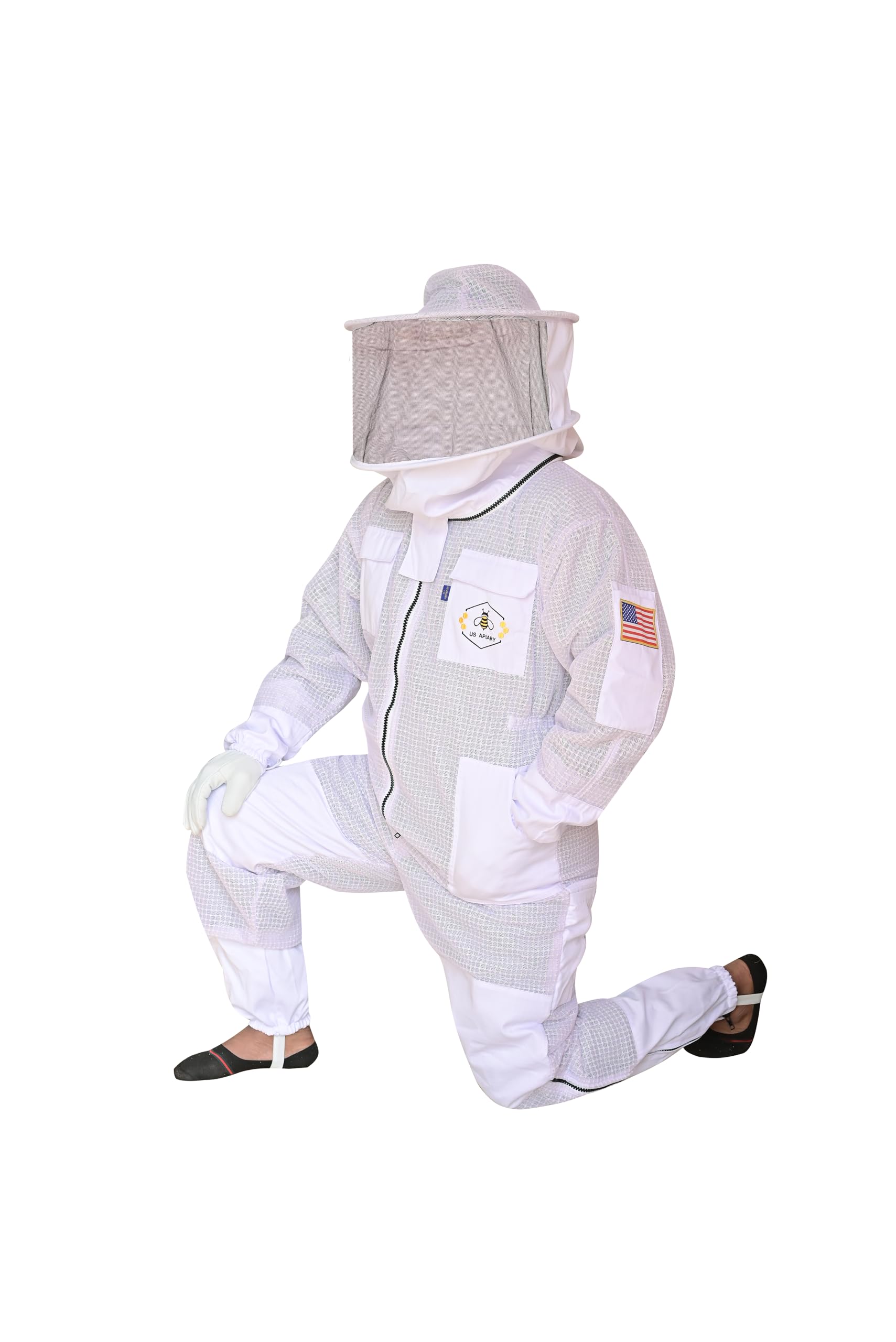 Traje de abeja de 3 capas con velo de esgrima y velo redondo, un par de guantes a prueba de picaduras, traje de apicultura ventilado, 2 velos