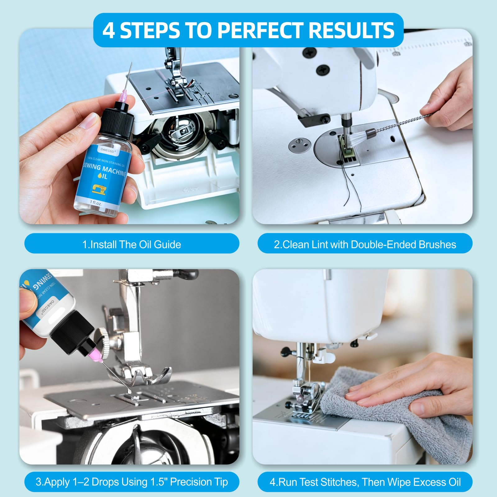 Aceite y lubricante para máquina de coser de luz fina de 4 + 1 onza, aceite de máquina de coser comercial e industrial para lubricar partes móviles de maquinaria textil, accesorios para máquinas
