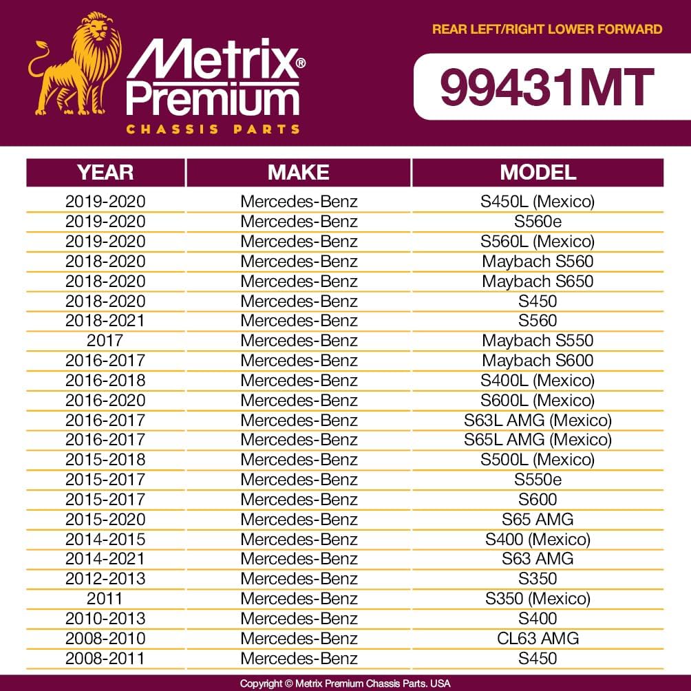 Metrix Premium Chassis Parts - Rear Left & Right Lower Forward Control Arm Kit Fits 19-20 Mercedes-Benz S450L (Mexico), 19-20 S560e, 19-20 S560L, 18-20 Maybach S560, RK641960, RK641961, Made in Europe