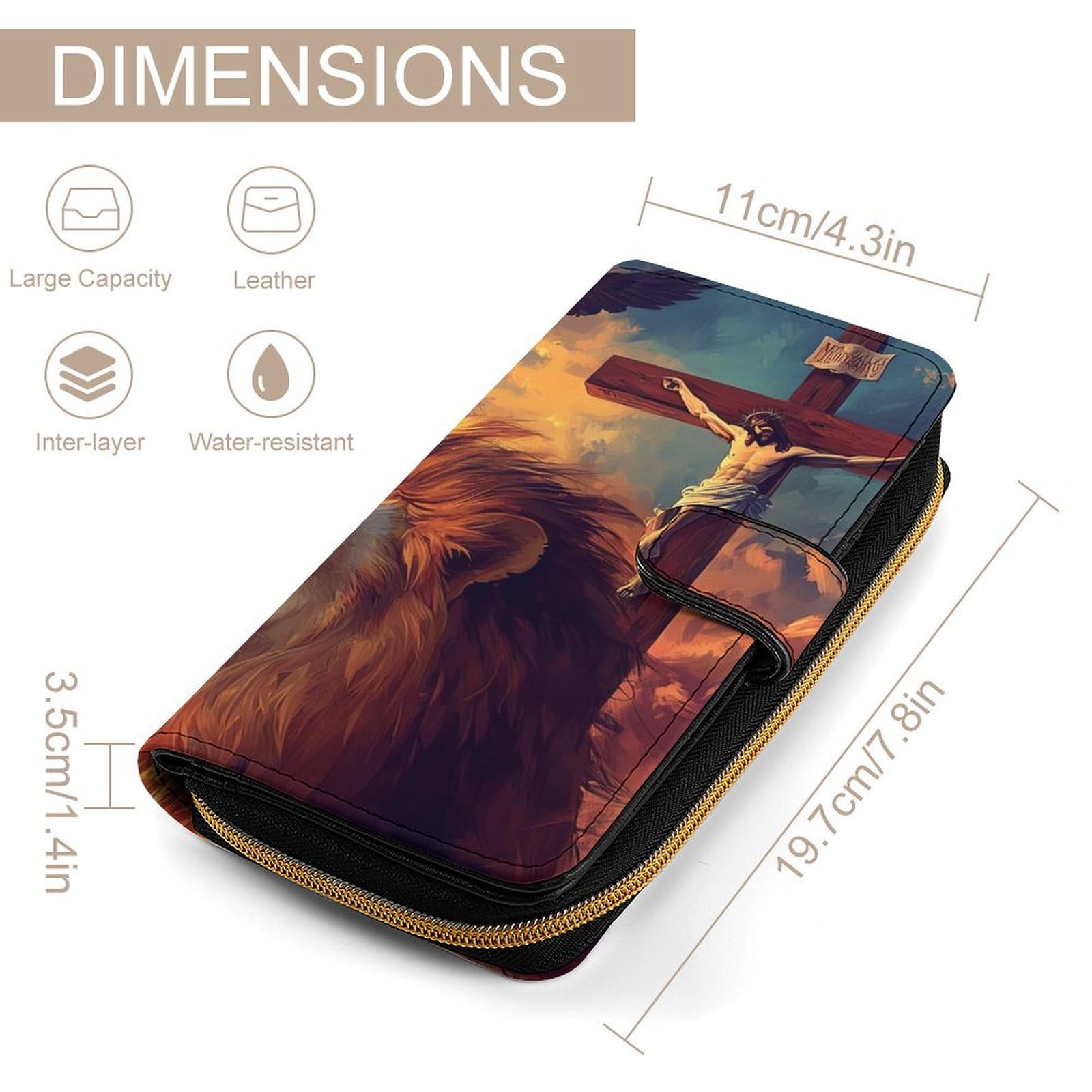 Christian Lion Of Judah Ea-gle Long Wallet PU Leather Credit Card Holder Durable Zippered Purse Clutch Wallet