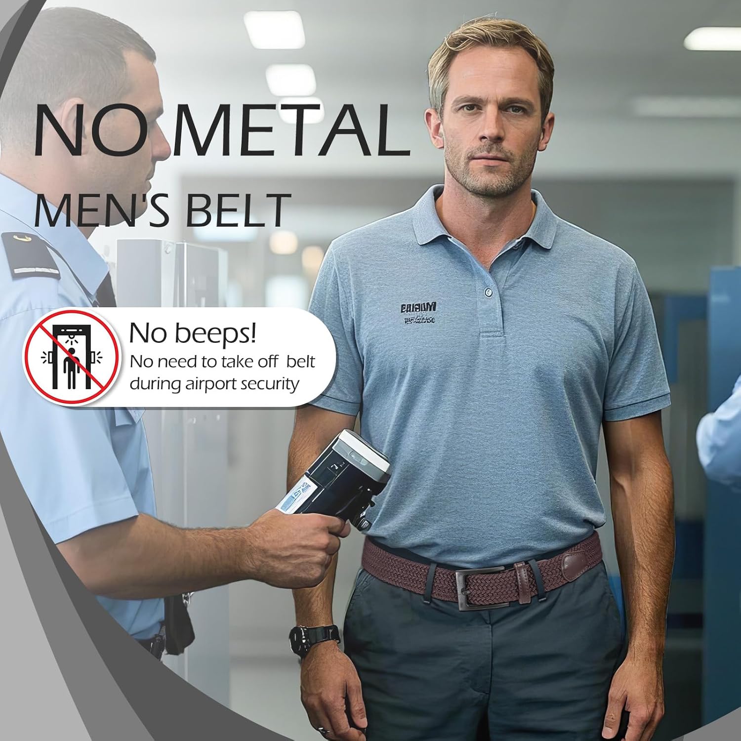 VONMELLI Nickle Free No Metal Belt for Men, TSA Approved Hypoallergenic Elastic Stretch Braided Belt Men - Image 2
