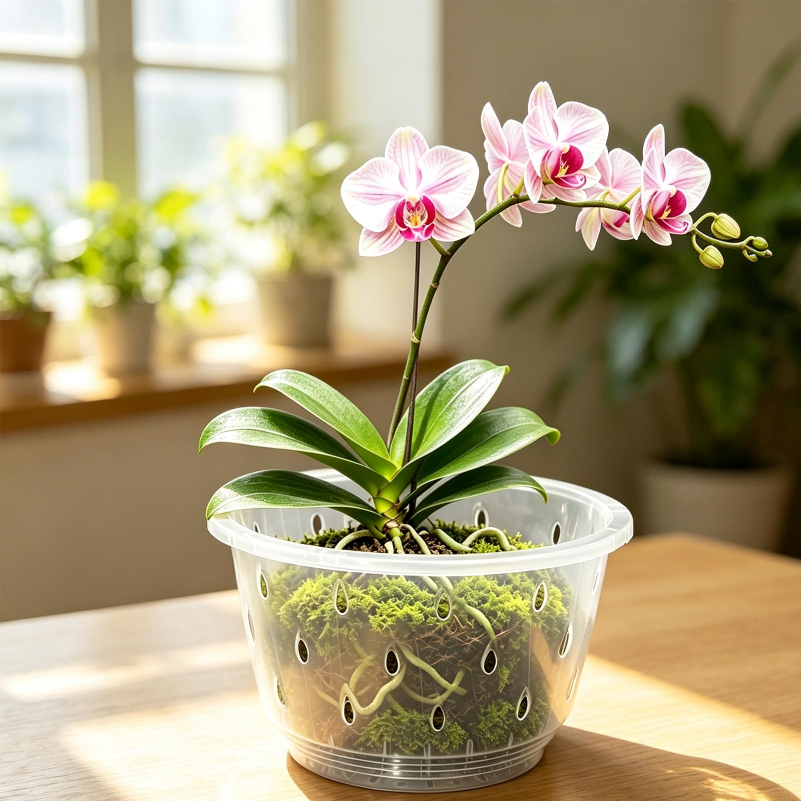 Lot de 12 pots à orchidées transparents de 20 cm avec trous, pots de fleurs en plastique transparent pour plantes et rempotage, pots de fleurs de jardin pour la maison et le bureau