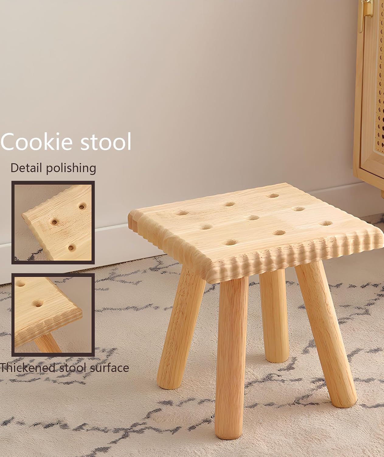 Solid Wood Biscuit Small Stool, Household Small Stool, Living Room Low Stool, Shoe Stool, Balcony Leisure Stool(Square)