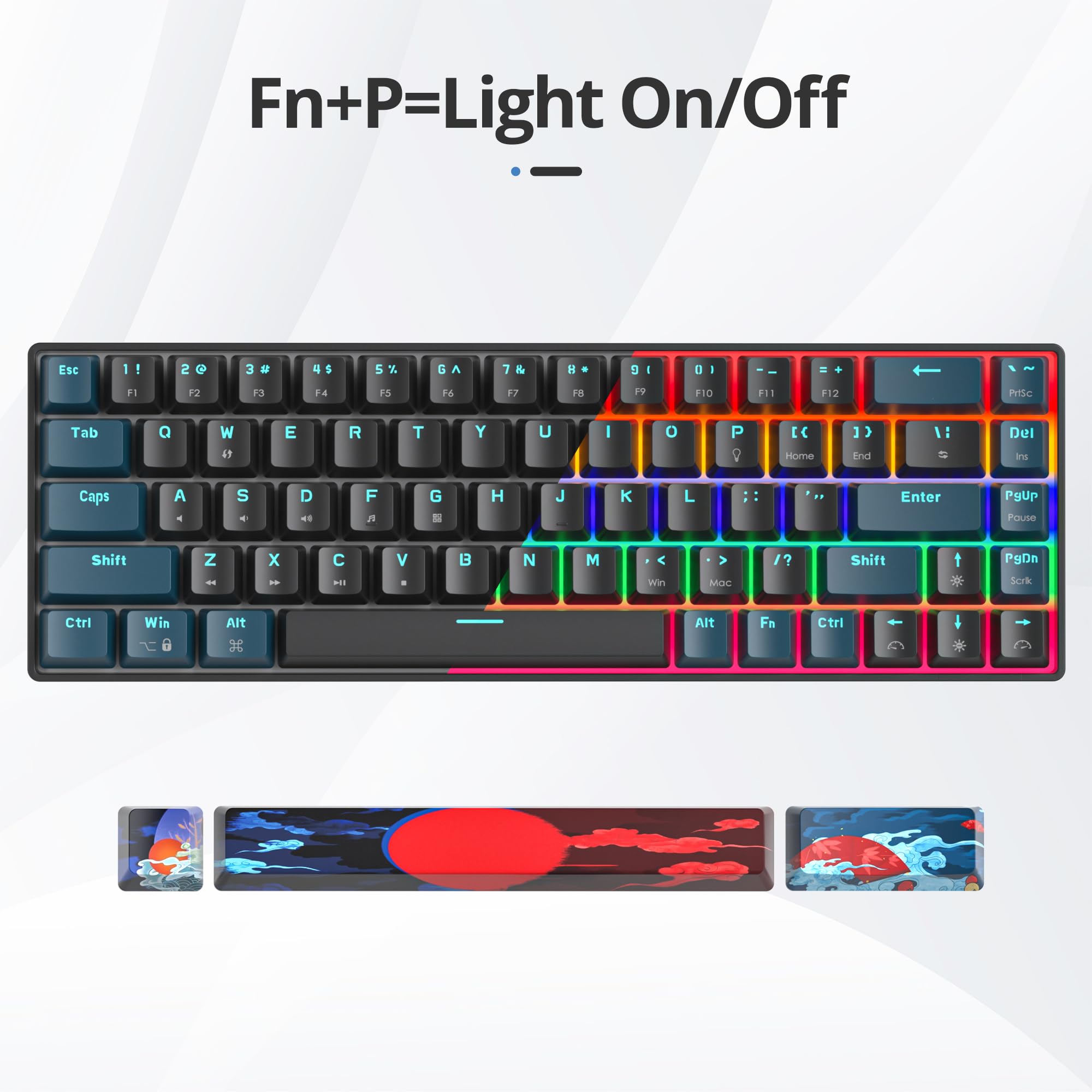 65% Tastiera Meccanica Gaming, 68 Tasti Compact Mini Tastiera 60 Percento Retroilluminazione LED,Cablato Tastiera Gaming USB, Americana QWERTY, per PC, Mac, Office, Gaming
