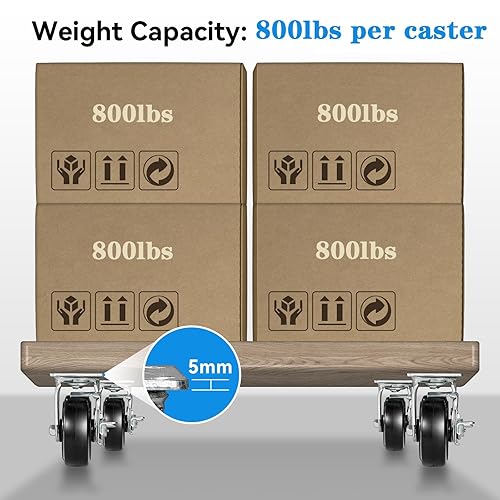 Miniatura 3 de Ruedas industriales de 5 x 2 pulgadas, ruedas de goma en hierro fundido, ruedas giratorias resistentes, 800 libras por ruedas, ampliamente