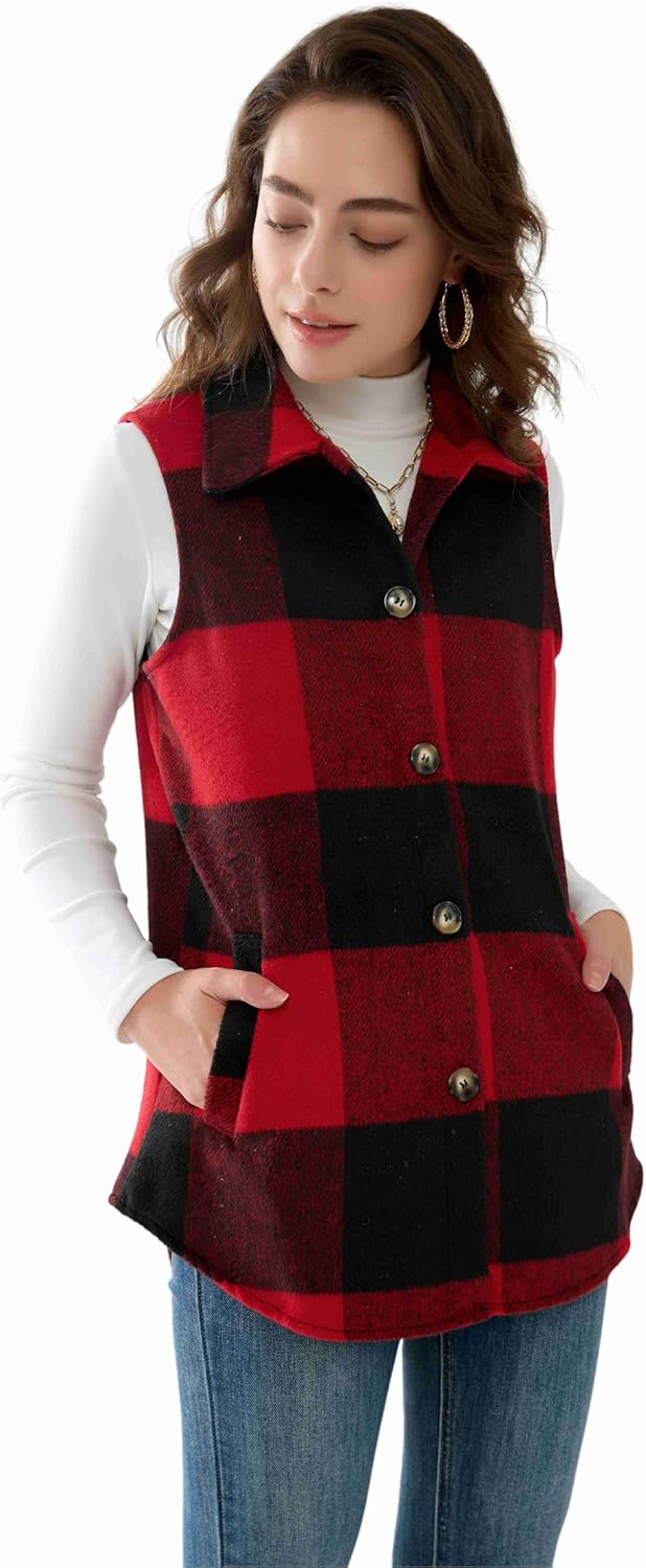Unidear Women’s Flannel Plaid Vest – Sleeveless Button Down Shirt Jacket with Pockets - Image 4