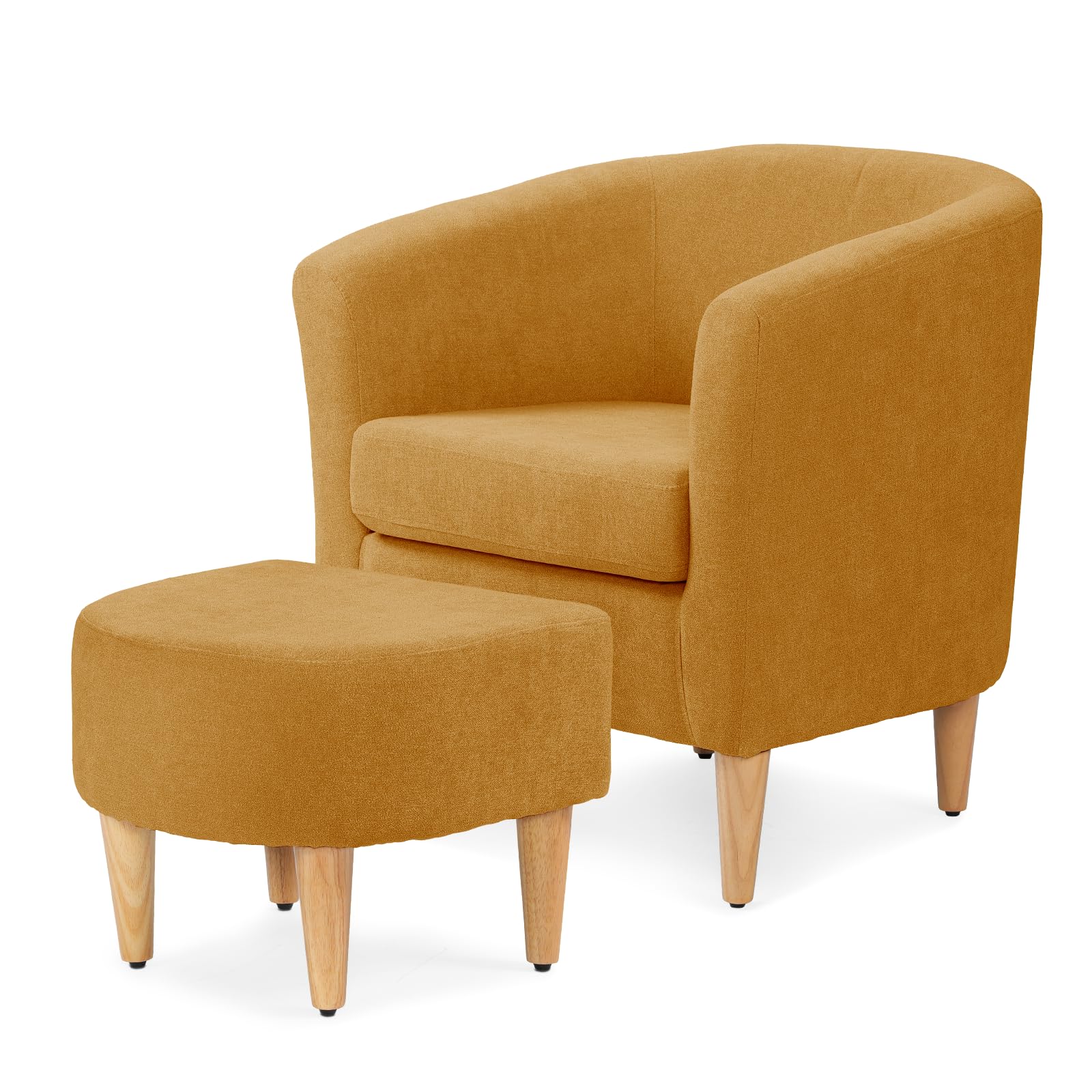 Athena Collection Modern Accent Chair With Ottoman - Linen Upholstered Barrel Chair For Living Room, Bedroom, Yellow - View #5