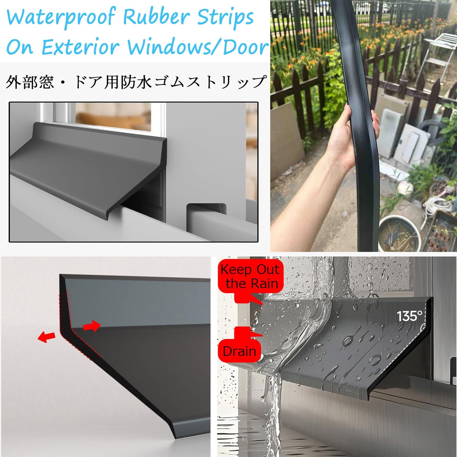 Barra Impermeable For Ventanas, Autoadhesiva, Negro Barrera De Agua For Alféizar Exterior, Cinta De Sellado De Caucho Duradero Para Protección Contra Fugas De Lluvia, Sin Deformación(W4.5 x L500cm)