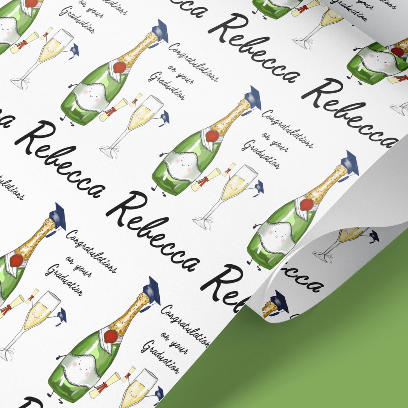 Gift Wrap 4 U Graduation Personalised Gift Wrap | Personalised Graduation Wrapping Paper | Rolls - 61cm Width | Birthday Customised Present Idea | Birthday Wrapping paper (White, 4m)